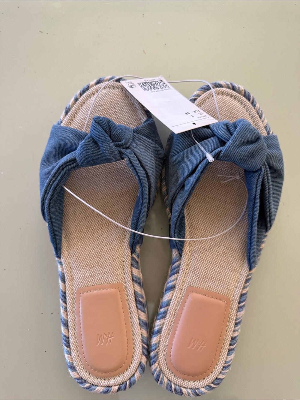 Denim blue Knot Espadrille Slide Sandals -